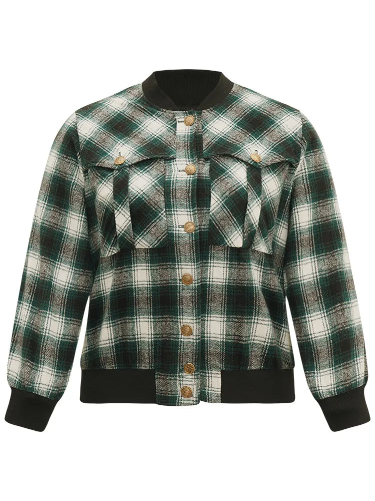 Halloween Plaid Pocket Button Up Contrast Patchwork Jacket