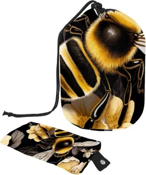 Hand-painted Golden Bee Travel Cosmetic Bags Makeup Bag for Women, Foldable Drawstring Travel Cosmetic Bags, Portable Toiletry Bucket Bag