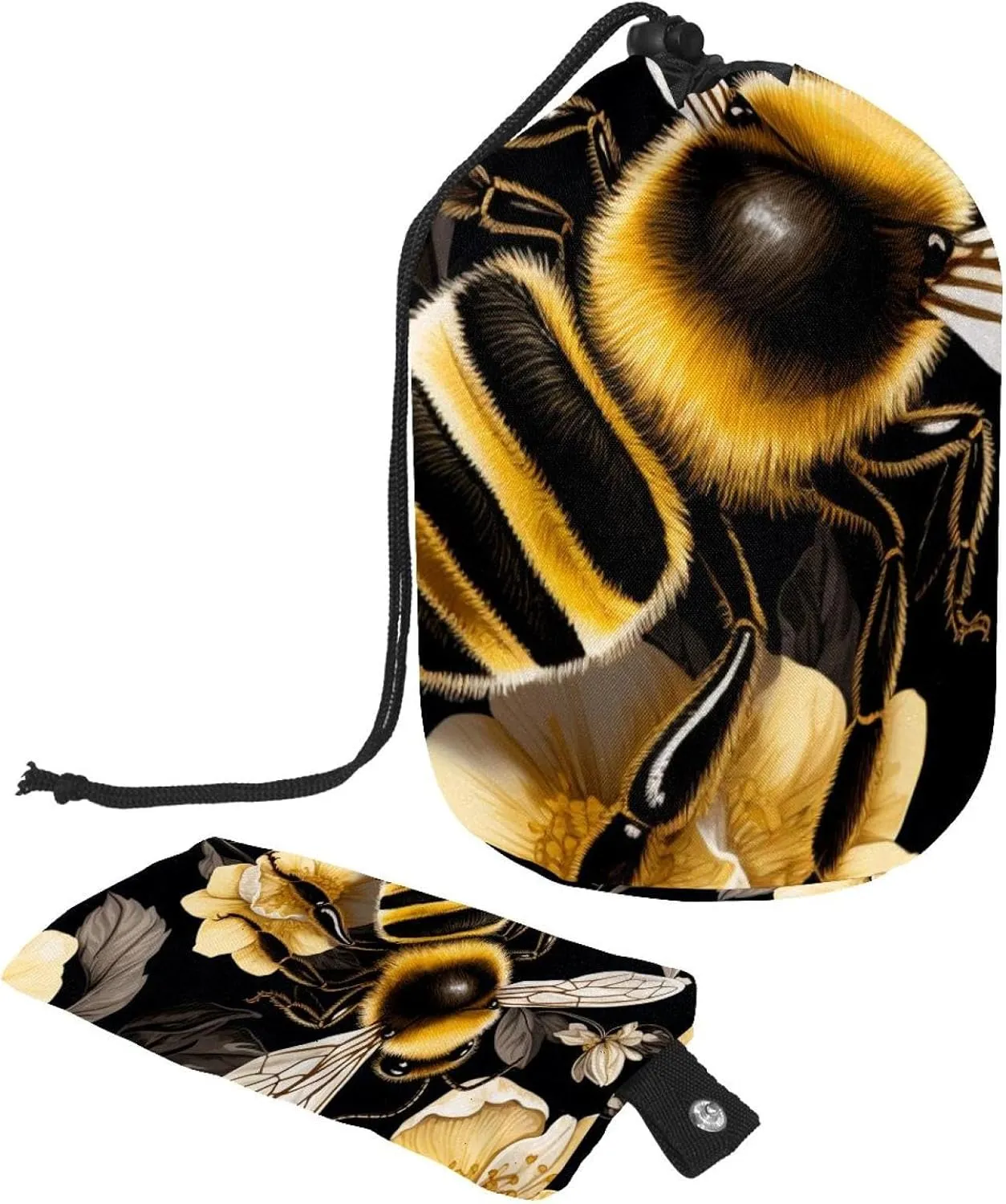 Hand-painted Golden Bee Travel Cosmetic Bags Makeup Bag for Women, Foldable Drawstring Travel Cosmetic Bags, Portable Toiletry Bucket Bag