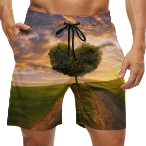 Heart Shape Tree In Sunset Men's Swim Trunks Quick Dry Board Shorts Breathable Summer Beach Shorts Bathing Suits