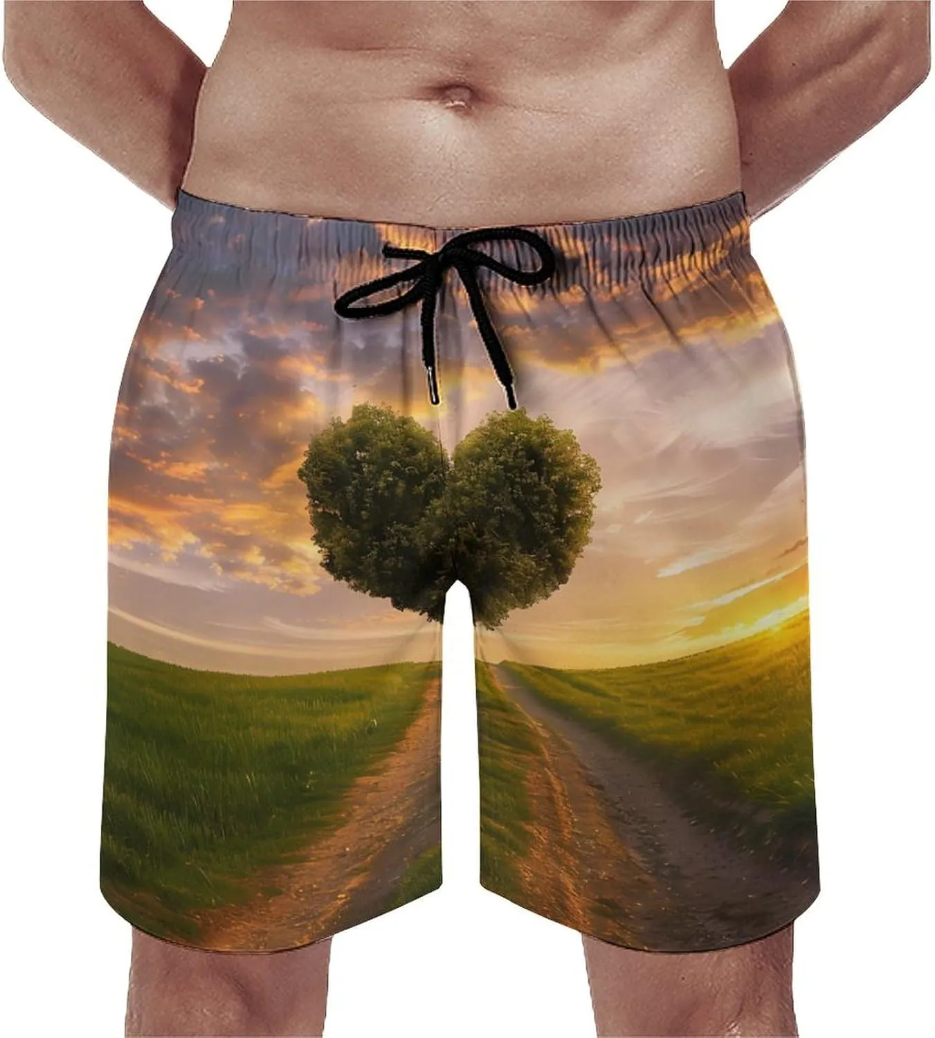 Heart Shape Tree In Sunset Men's Swim Trunks Quick Dry Board Shorts Breathable Summer Beach Shorts Bathing Suits