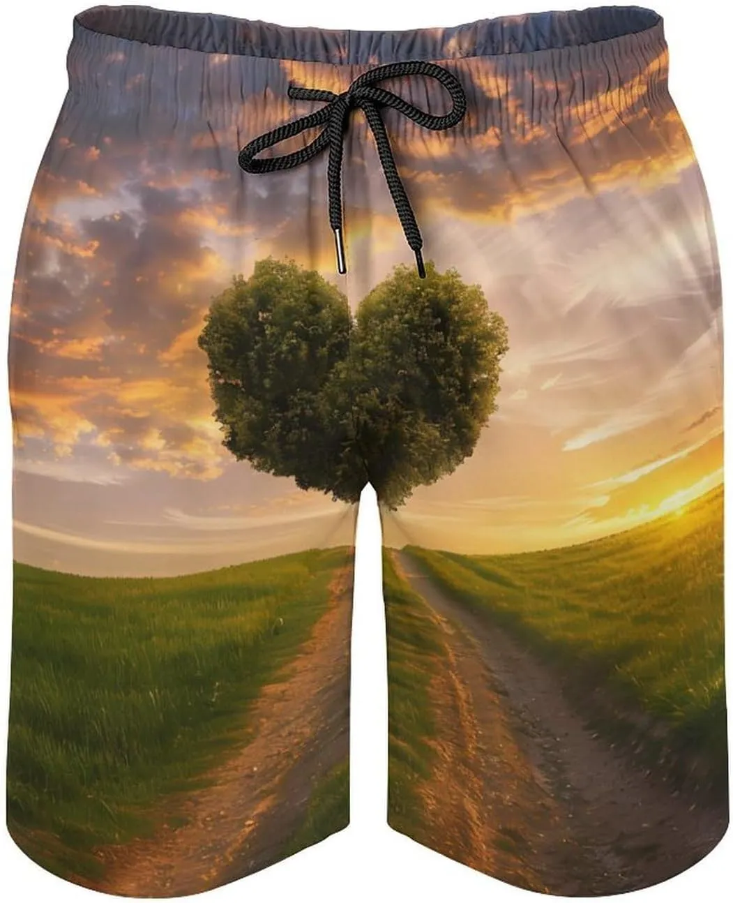 Heart Shape Tree In Sunset Men's Swim Trunks Quick Dry Board Shorts Breathable Summer Beach Shorts Bathing Suits