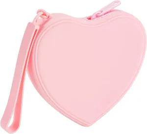 Heart Shaped Portable Silicone Makeup Bag for Women Girls, Small Travel Lovely Waterproof Toiletry Cosmetic Bag, Zipper Closure Organizer Heart Makeup Case with Handle (Pink)