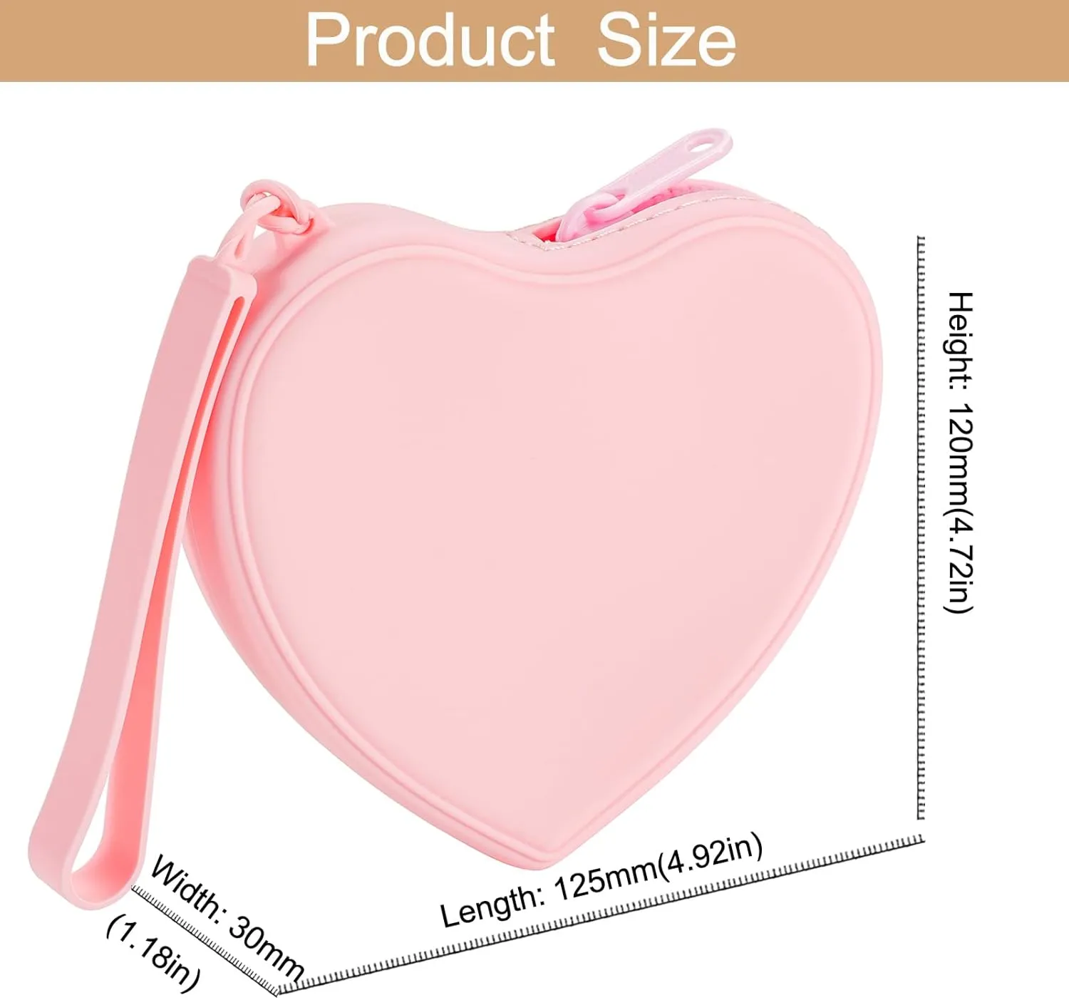 Heart Shaped Portable Silicone Makeup Bag for Women Girls, Small Travel Lovely Waterproof Toiletry Cosmetic Bag, Zipper Closure Organizer Heart Makeup Case with Handle (Pink)