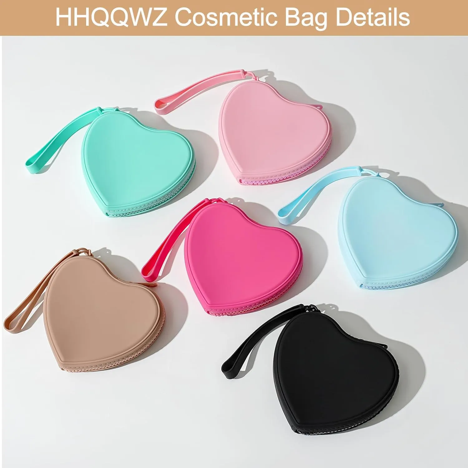 Heart Shaped Portable Silicone Makeup Bag for Women Girls, Small Travel Lovely Waterproof Toiletry Cosmetic Bag, Zipper Closure Organizer Heart Makeup Case with Handle (Pink)
