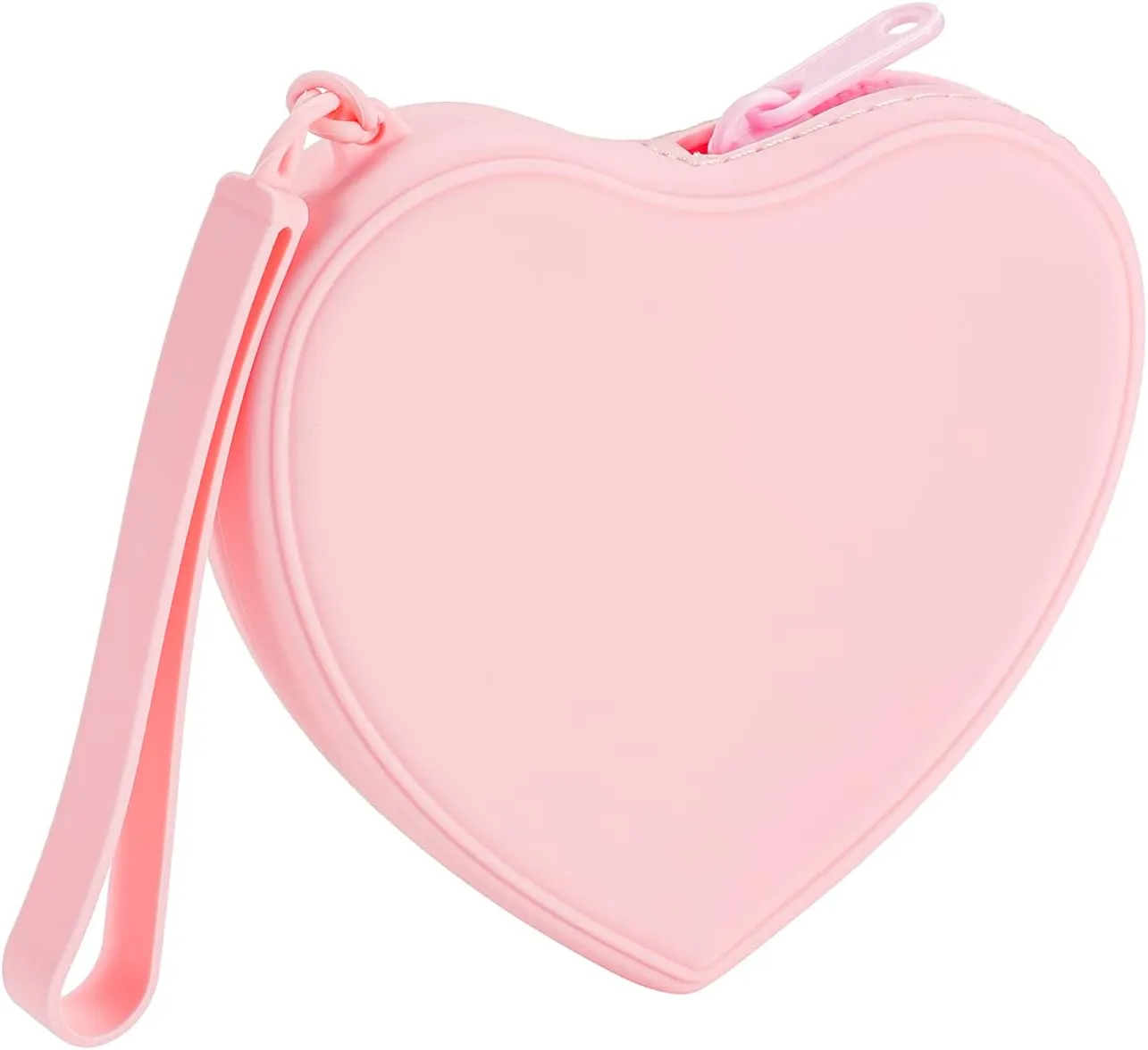 Heart Shaped Portable Silicone Makeup Bag for Women Girls, Small Travel Lovely Waterproof Toiletry Cosmetic Bag, Zipper Closure Organizer Heart Makeup Case with Handle (Pink)