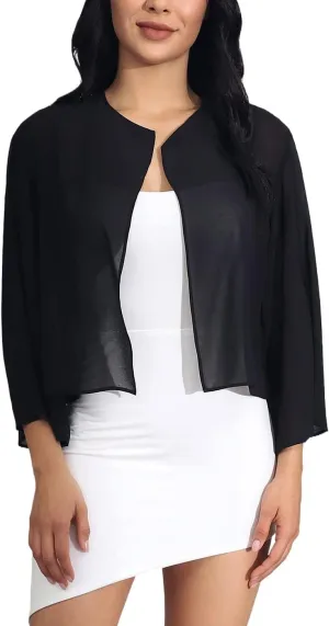 HEREAD Women Chiffon Shrug Bolero Cardigan Sheer Long Sleeve Wedding Evening Dresses Shawls and Wraps Bridal Cape Cover Up