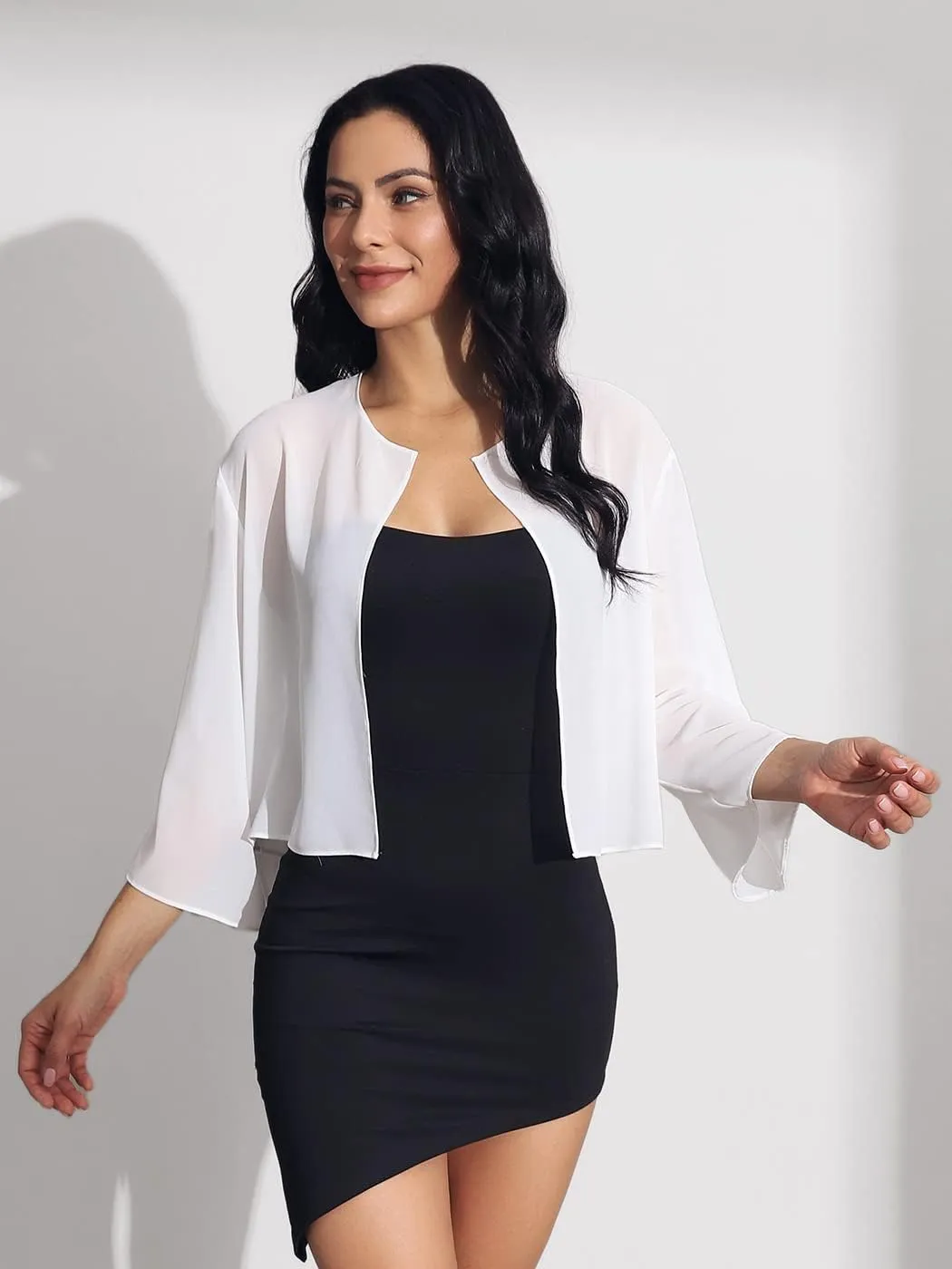 HEREAD Women Chiffon Shrug Bolero Cardigan Sheer Long Sleeve Wedding Evening Dresses Shawls and Wraps Bridal Cape Cover Up