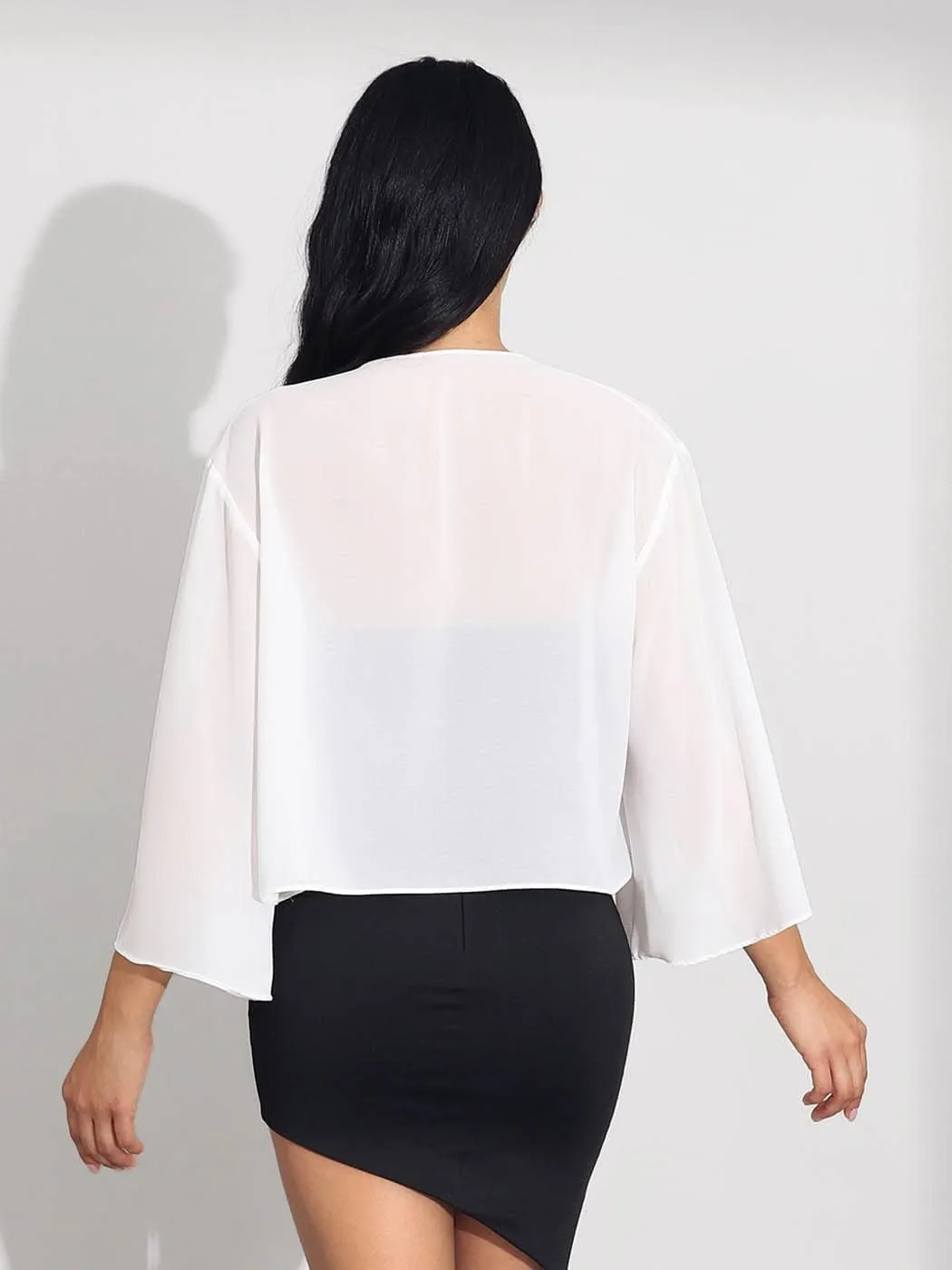 HEREAD Women Chiffon Shrug Bolero Cardigan Sheer Long Sleeve Wedding Evening Dresses Shawls and Wraps Bridal Cape Cover Up