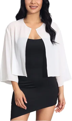 HEREAD Women Chiffon Shrug Bolero Cardigan Sheer Long Sleeve Wedding Evening Dresses Shawls and Wraps Bridal Cape Cover Up