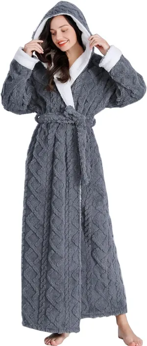 Hooded Robes for Women - Long, Plush Soft, Warm Winter Robes With Sherpa Trim Fleece and Hood