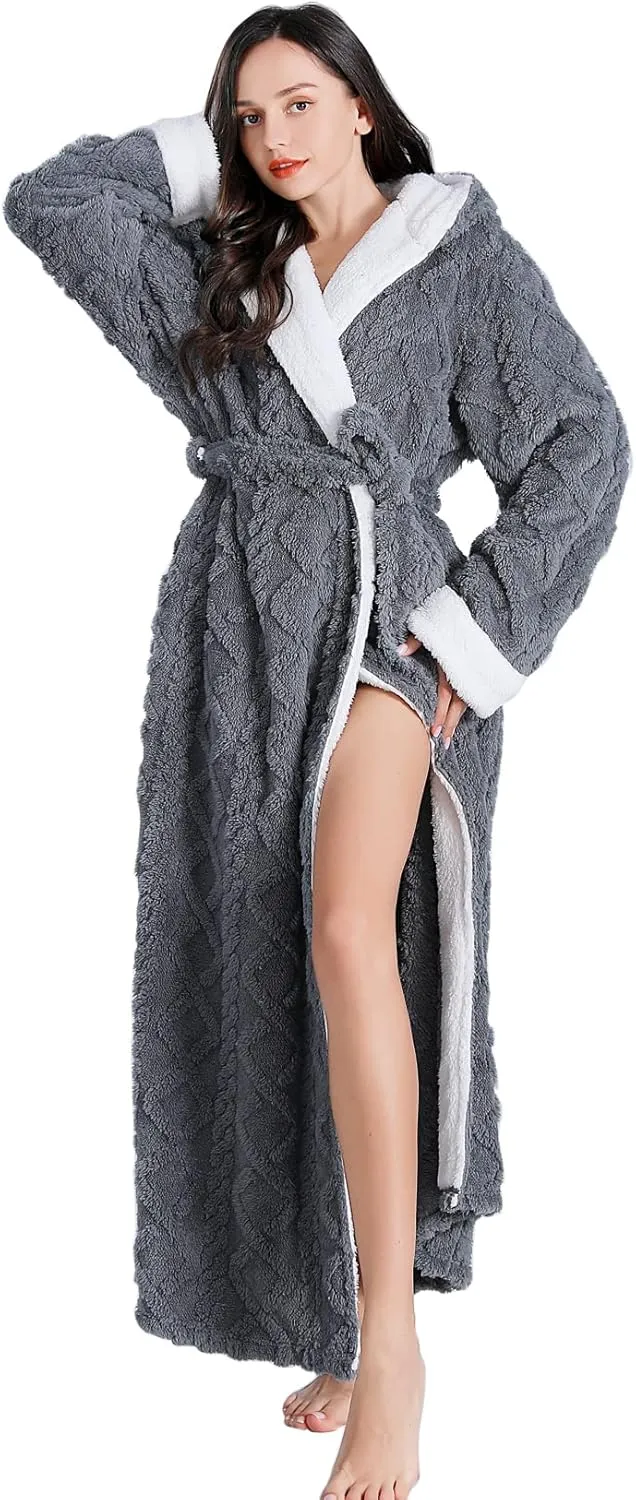Hooded Robes for Women - Long, Plush Soft, Warm Winter Robes With Sherpa Trim Fleece and Hood