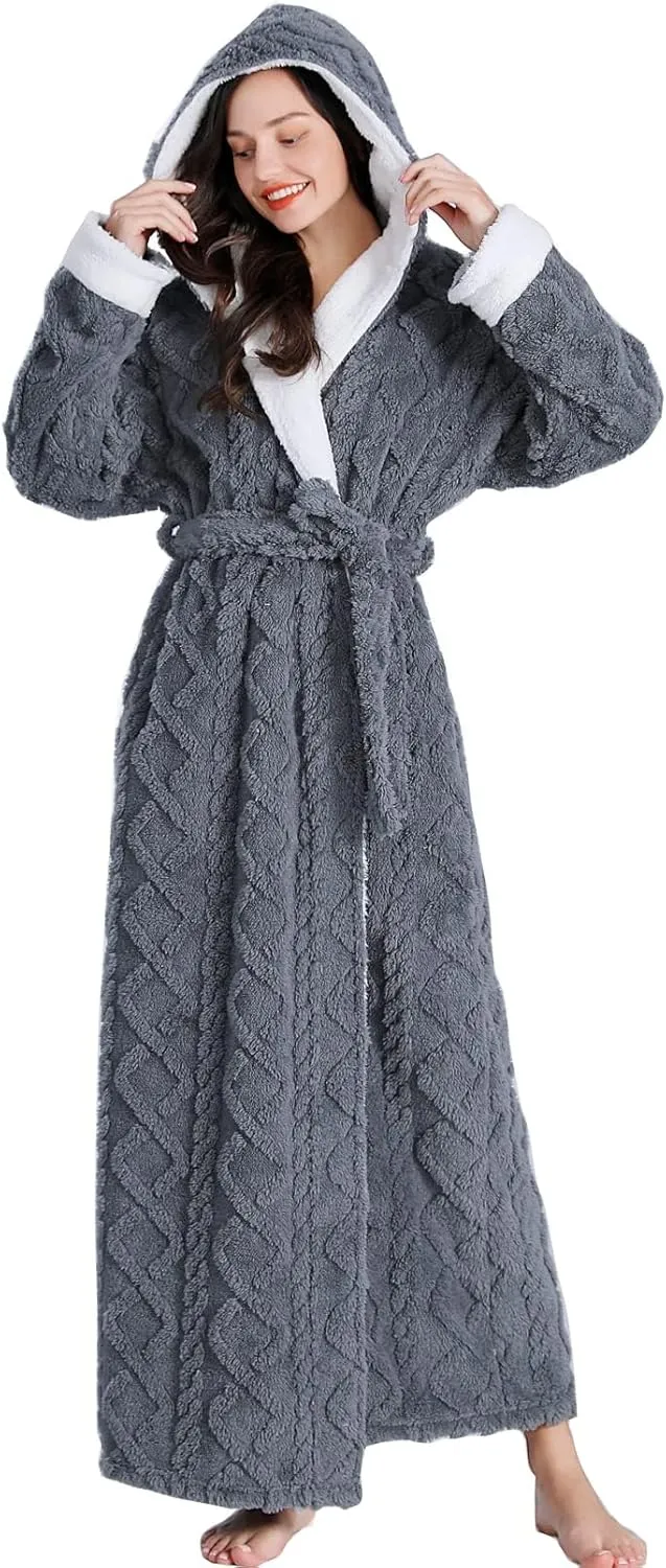 Hooded Robes for Women - Long, Plush Soft, Warm Winter Robes With Sherpa Trim Fleece and Hood