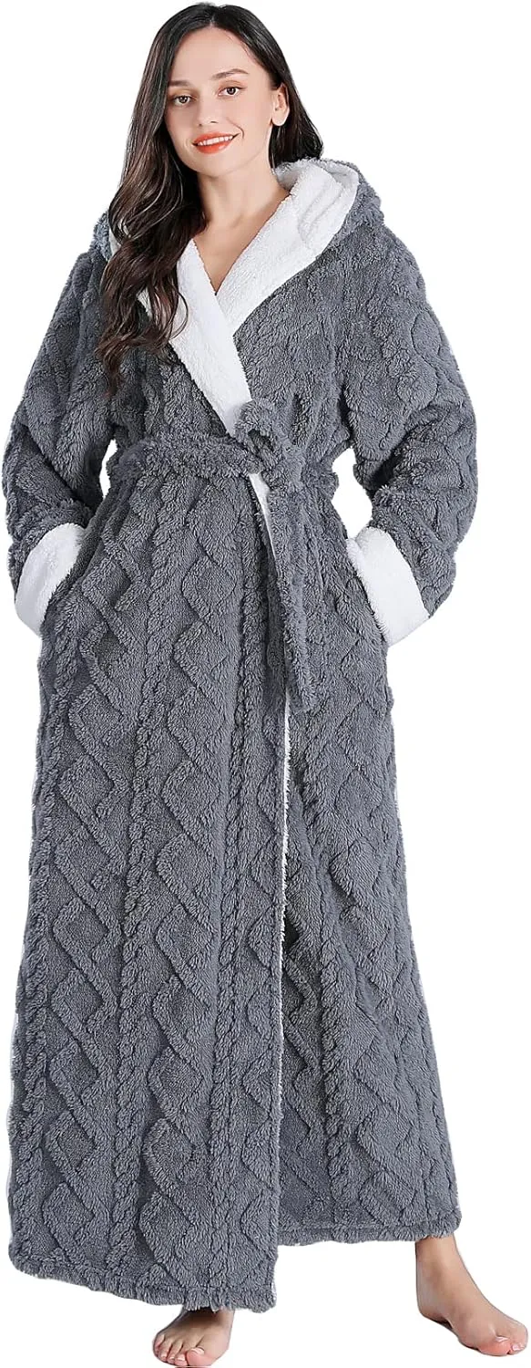 Hooded Robes for Women - Long, Plush Soft, Warm Winter Robes With Sherpa Trim Fleece and Hood