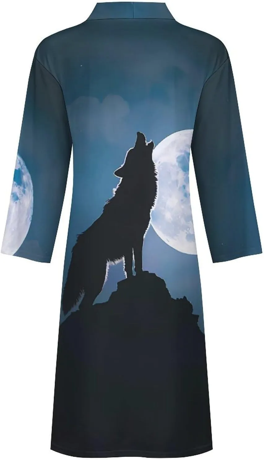 Howling Wolf Men's Bathrobes Long Sleeve Loungewear Soft Sleepwear V Neck Nightgown