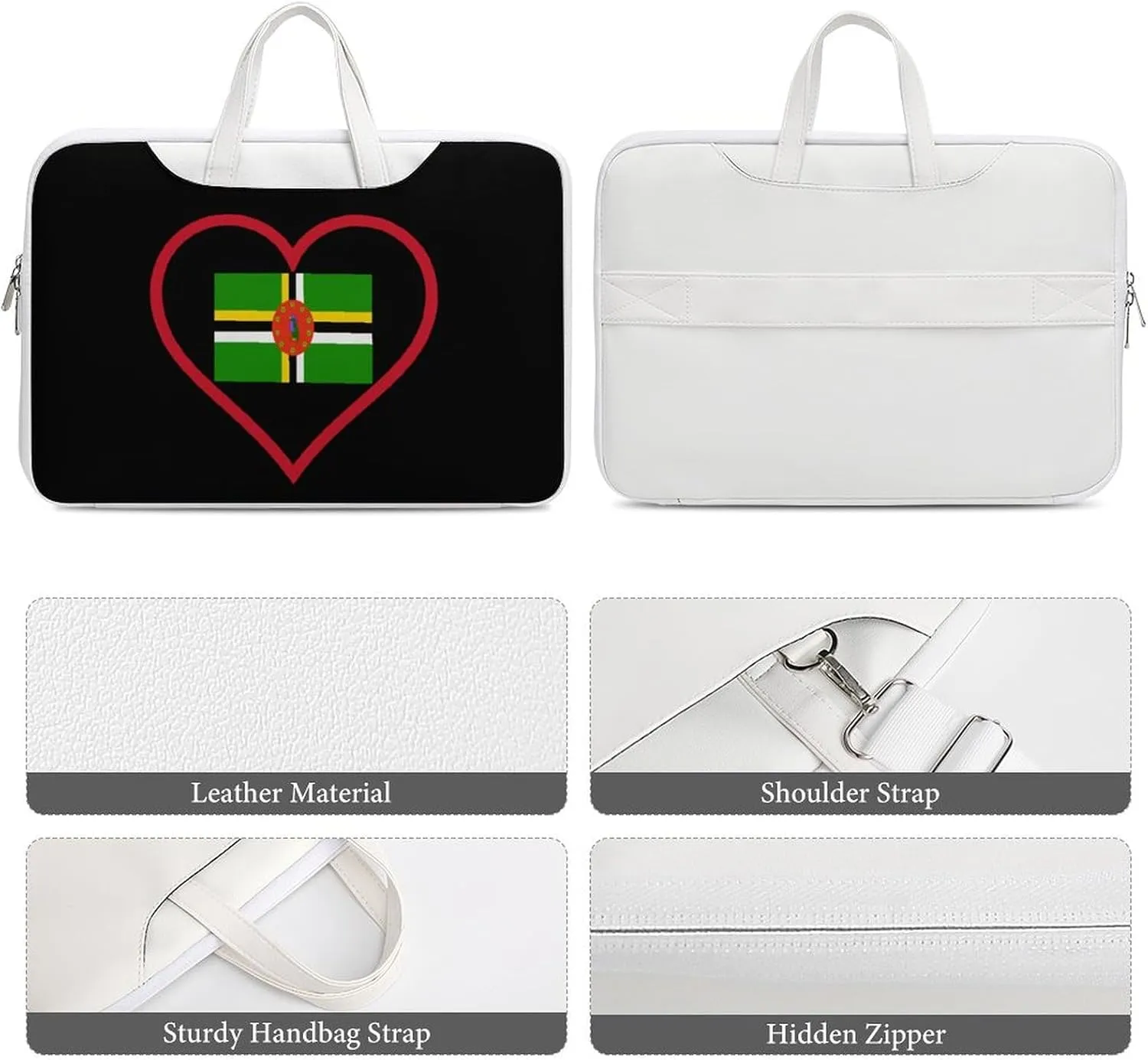 I Love Dominica Red Heart Leather Bag Laptop Case Slim Water Resistant Computer Bags with Handle Briefcase for Work
