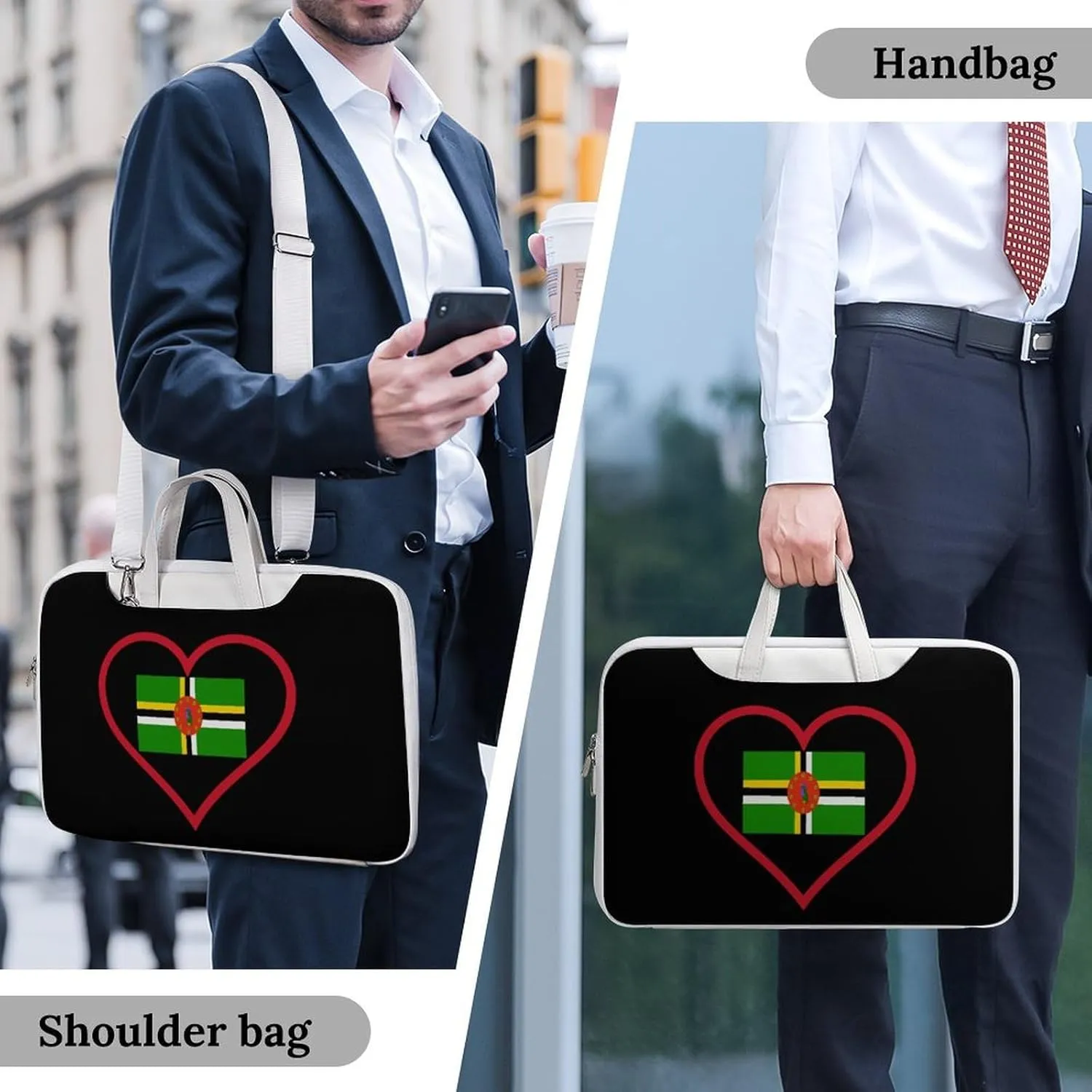 I Love Dominica Red Heart Leather Bag Laptop Case Slim Water Resistant Computer Bags with Handle Briefcase for Work