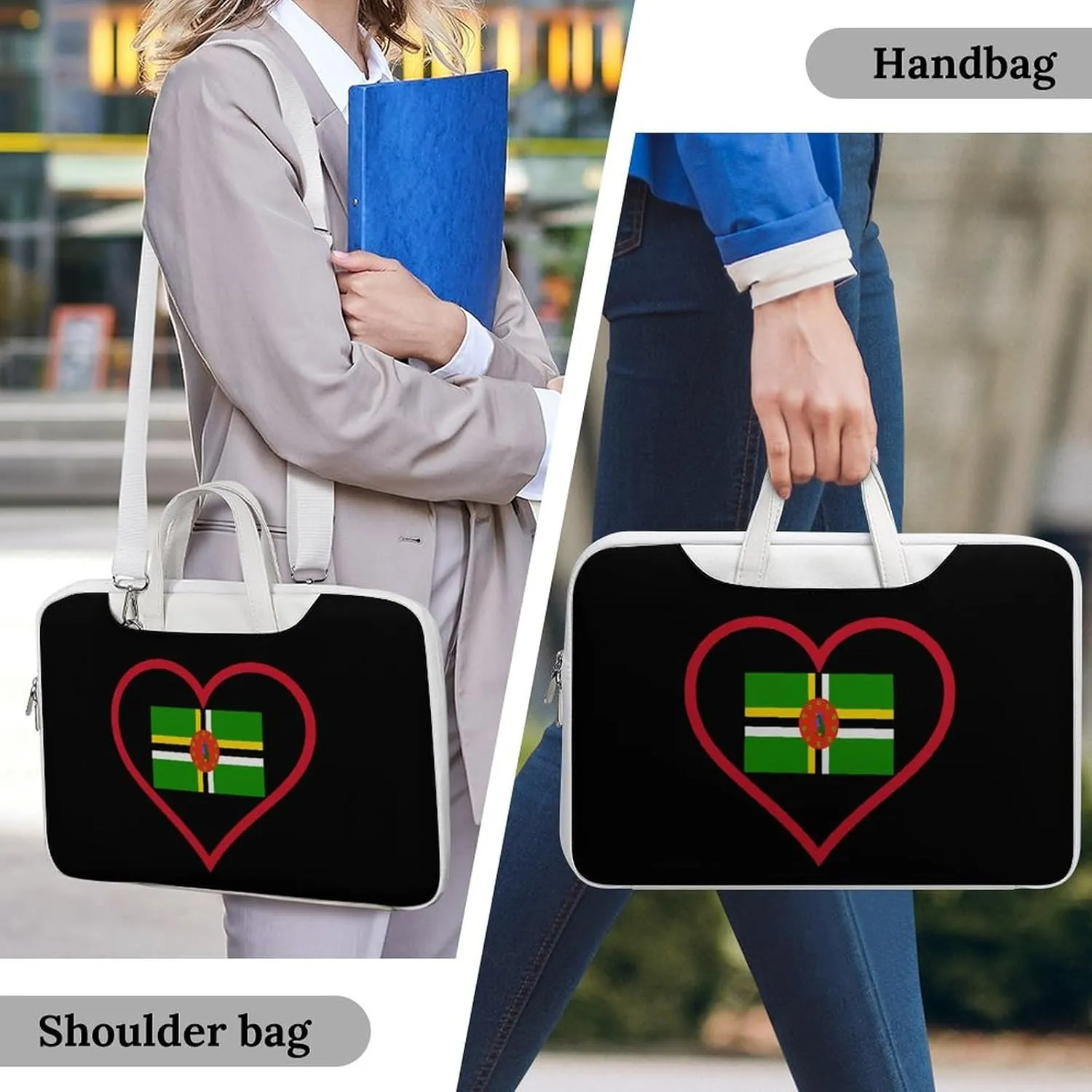 I Love Dominica Red Heart Leather Bag Laptop Case Slim Water Resistant Computer Bags with Handle Briefcase for Work