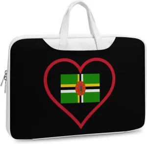 I Love Dominica Red Heart Leather Bag Laptop Case Slim Water Resistant Computer Bags with Handle Briefcase for Work