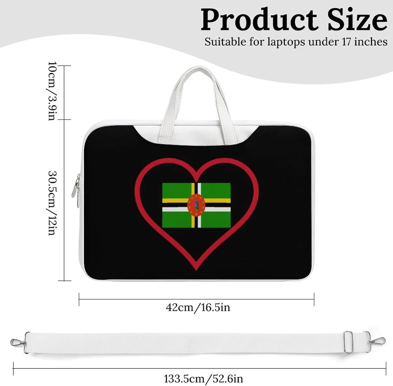 I Love Dominica Red Heart Leather Bag Laptop Case Slim Water Resistant Computer Bags with Handle Briefcase for Work