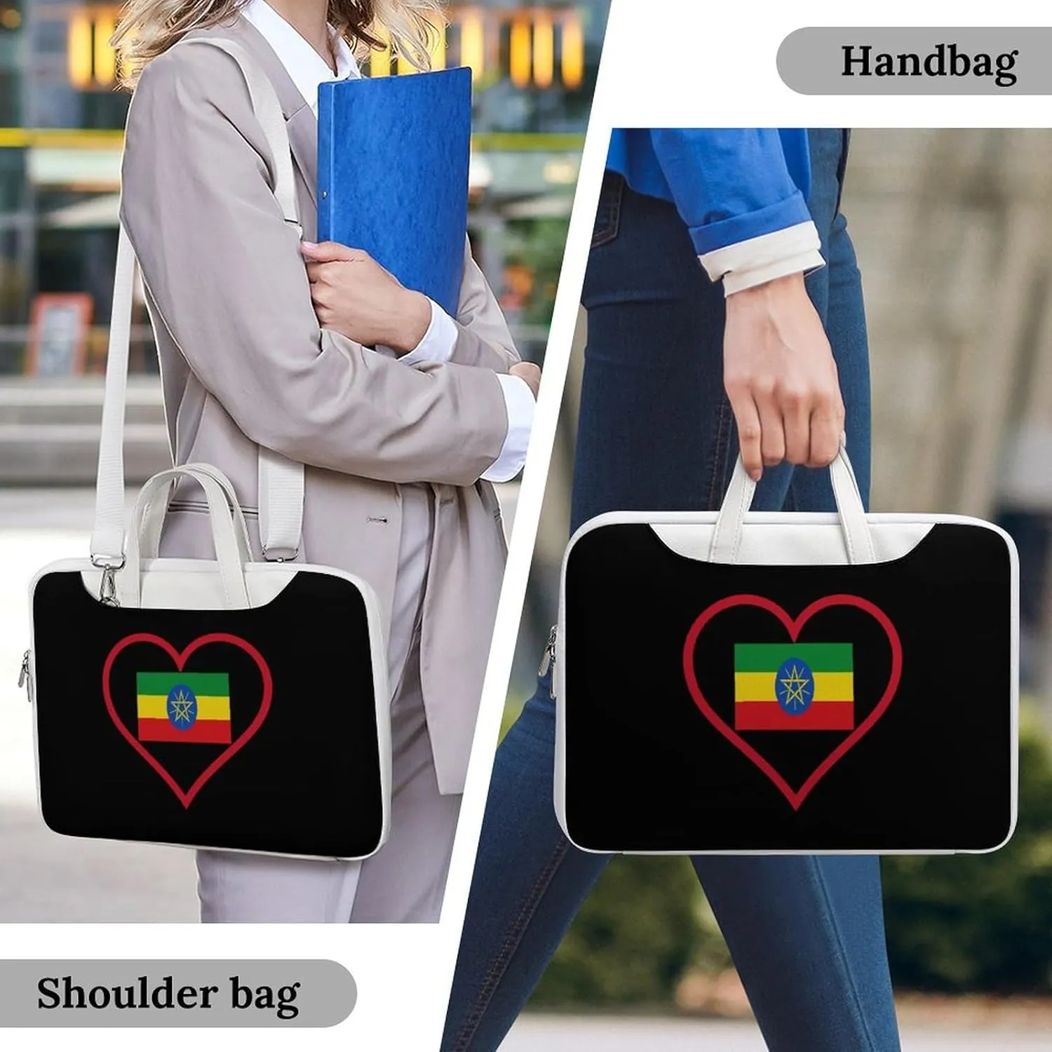I Love Ethiopia Red Heart Leather Bag Laptop Case Slim Water Resistant Computer Bags with Handle Briefcase for Work