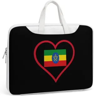 I Love Ethiopia Red Heart Leather Bag Laptop Case Slim Water Resistant Computer Bags with Handle Briefcase for Work