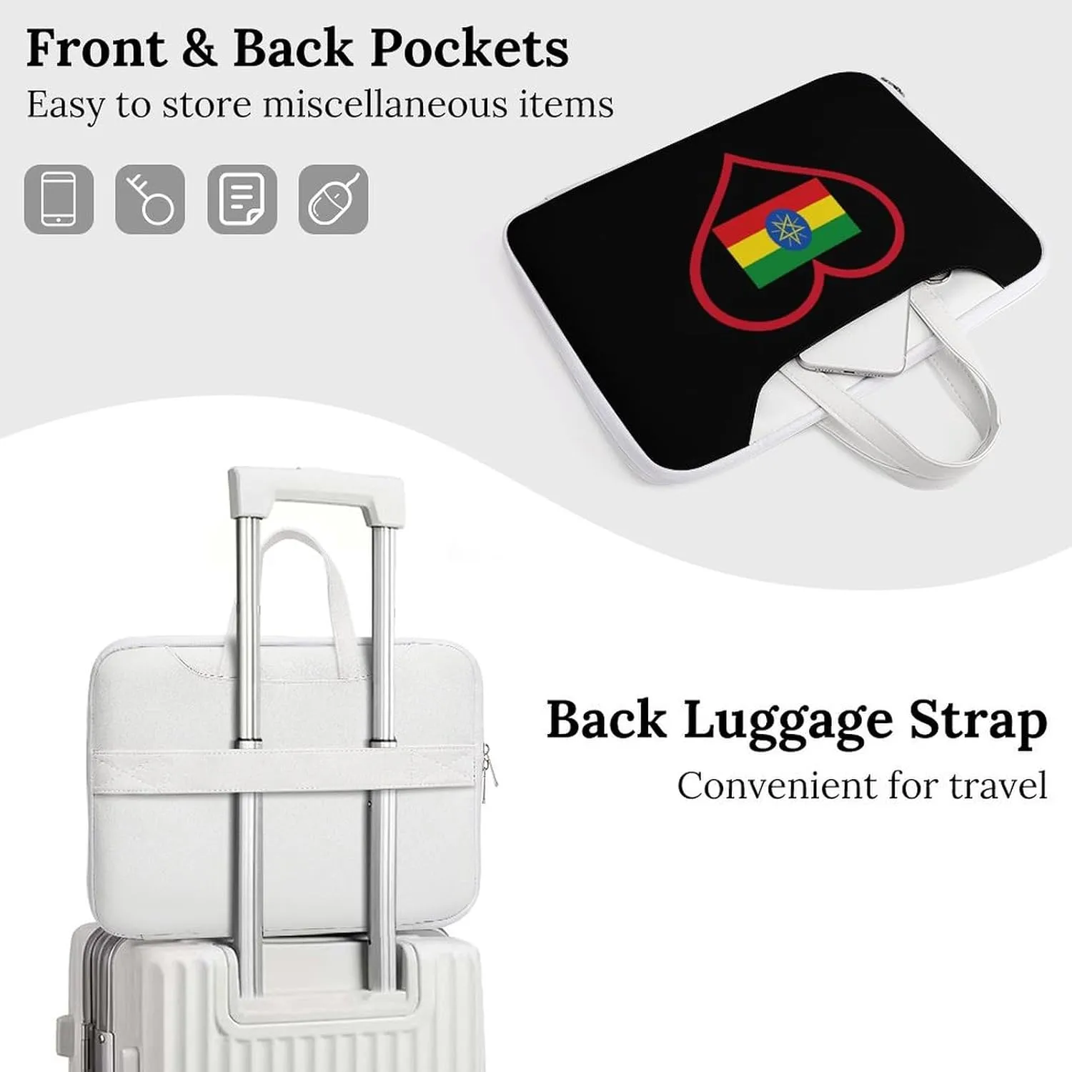 I Love Ethiopia Red Heart Leather Bag Laptop Case Slim Water Resistant Computer Bags with Handle Briefcase for Work