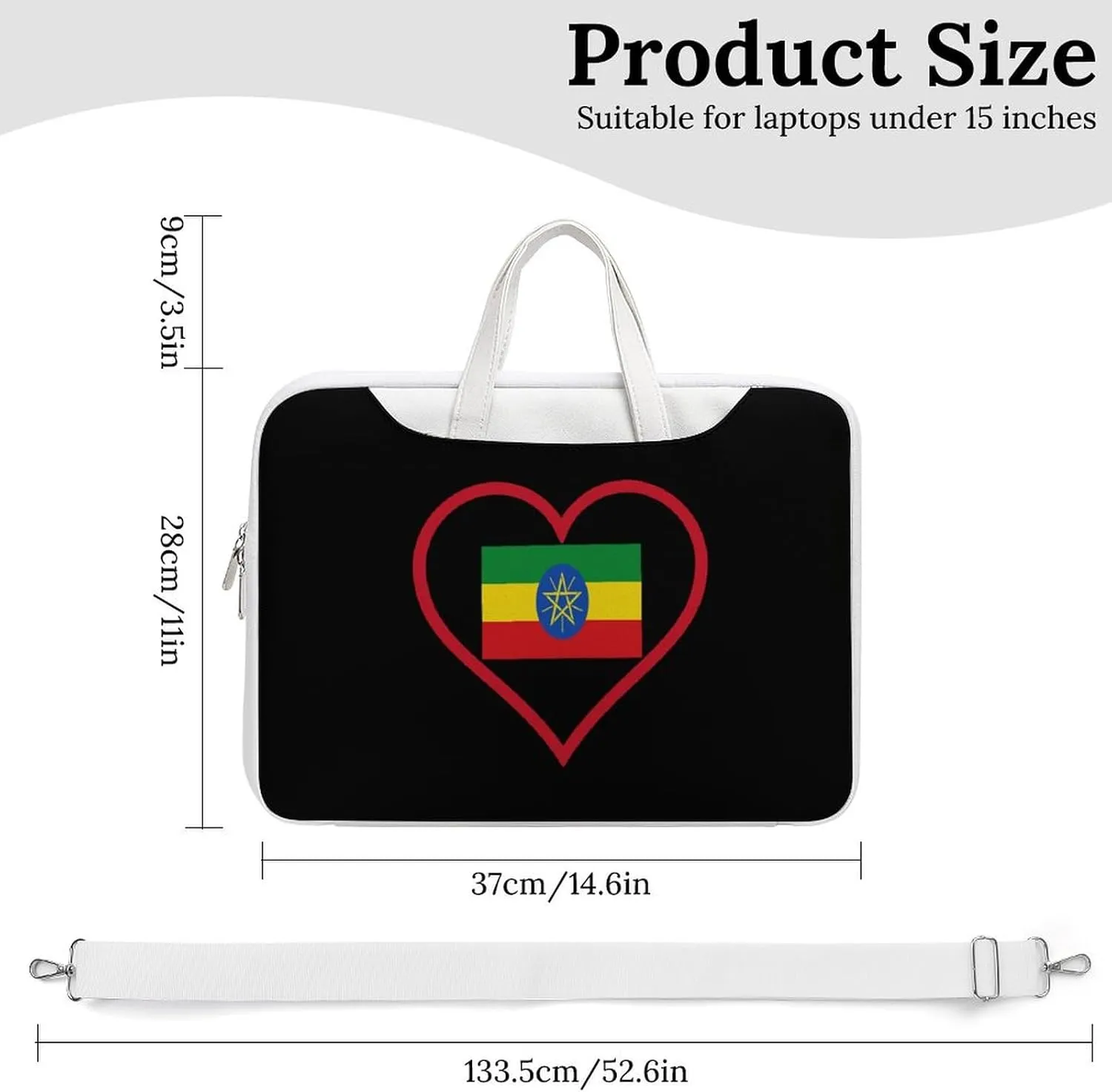 I Love Ethiopia Red Heart Leather Bag Laptop Case Slim Water Resistant Computer Bags with Handle Briefcase for Work