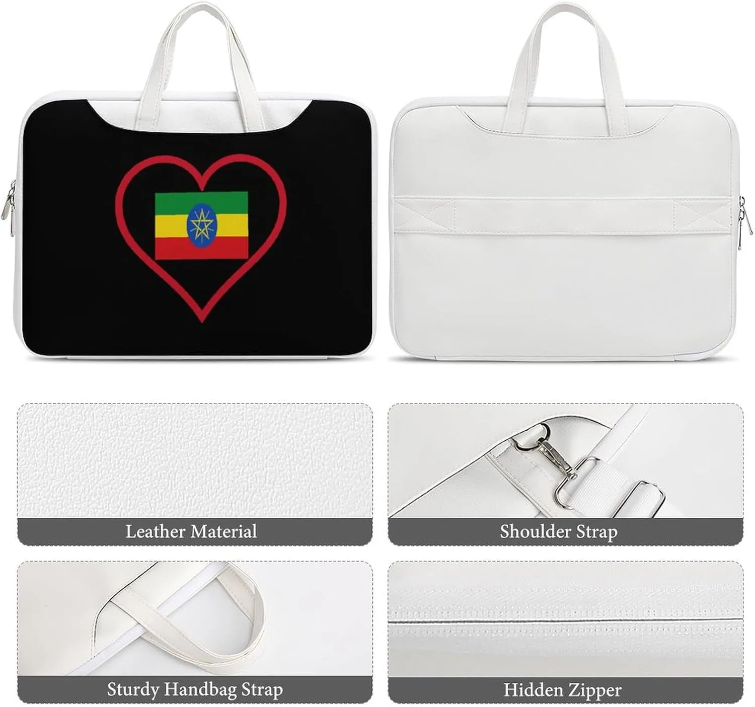 I Love Ethiopia Red Heart Leather Bag Laptop Case Slim Water Resistant Computer Bags with Handle Briefcase for Work
