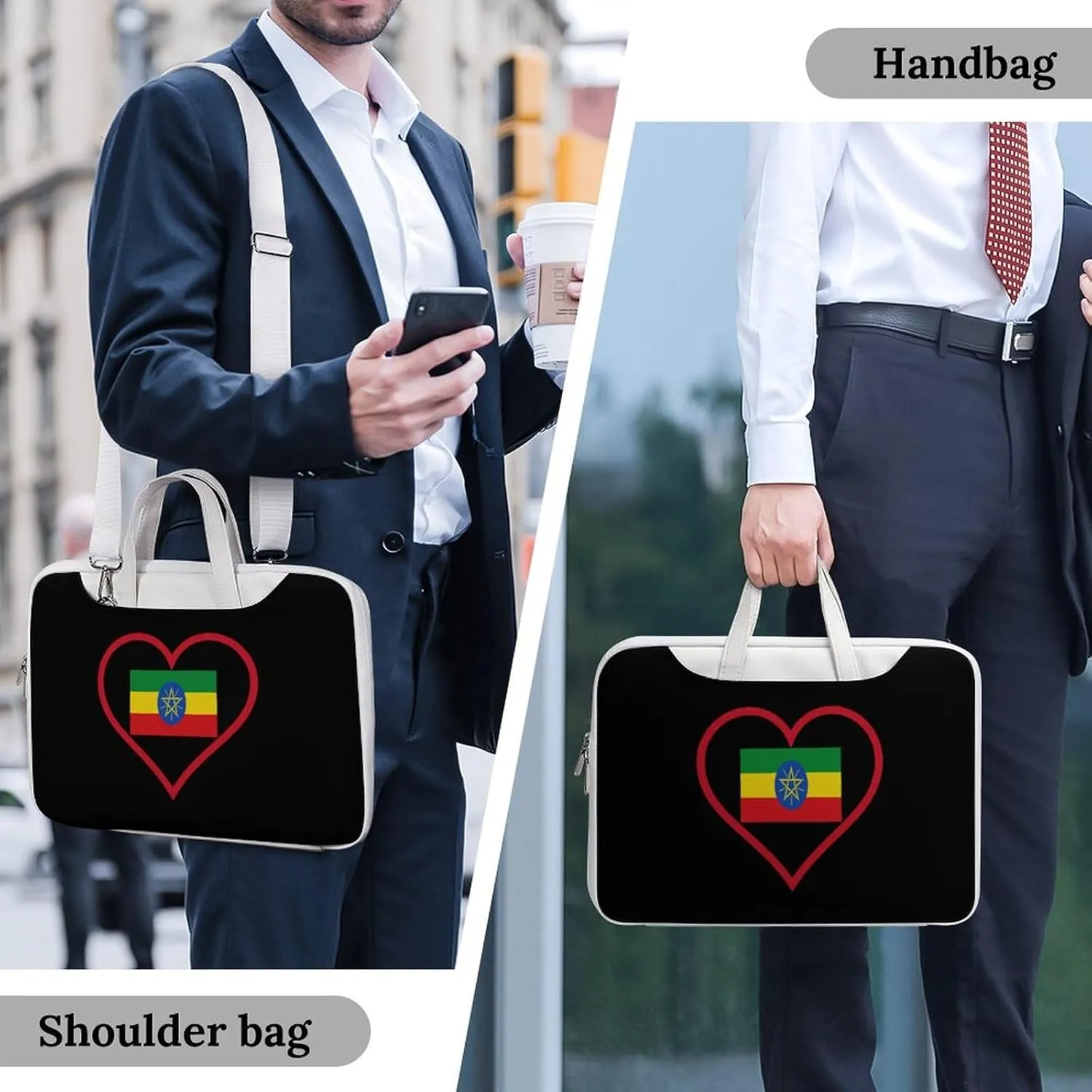 I Love Ethiopia Red Heart Leather Bag Laptop Case Slim Water Resistant Computer Bags with Handle Briefcase for Work