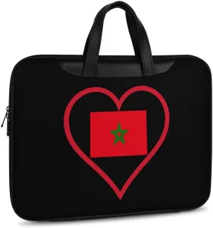 I Love Morocco Red Heart Leather Bag Laptop Case Slim Water Resistant Computer Bags with Handle Briefcase for Work