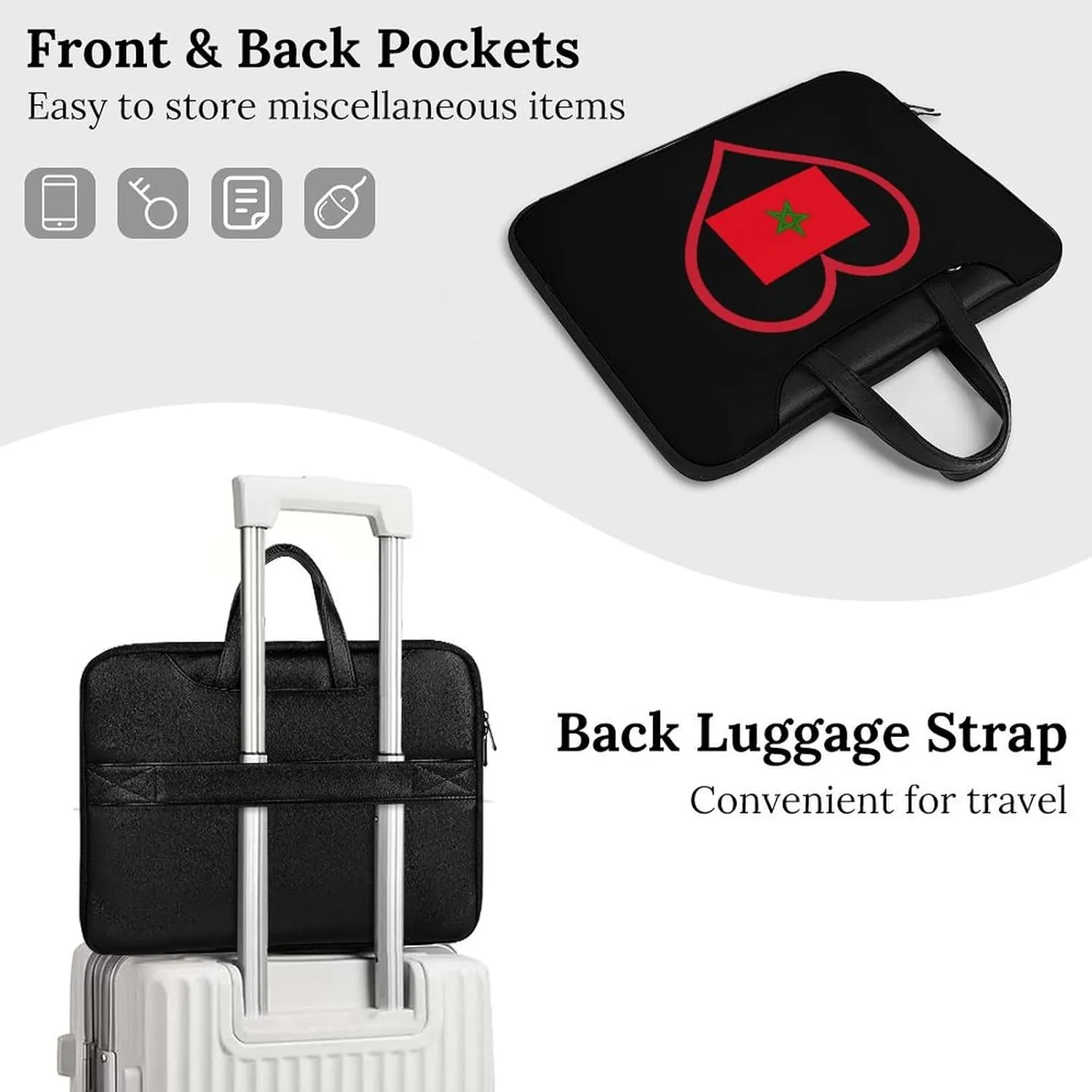 I Love Morocco Red Heart Leather Bag Laptop Case Slim Water Resistant Computer Bags with Handle Briefcase for Work