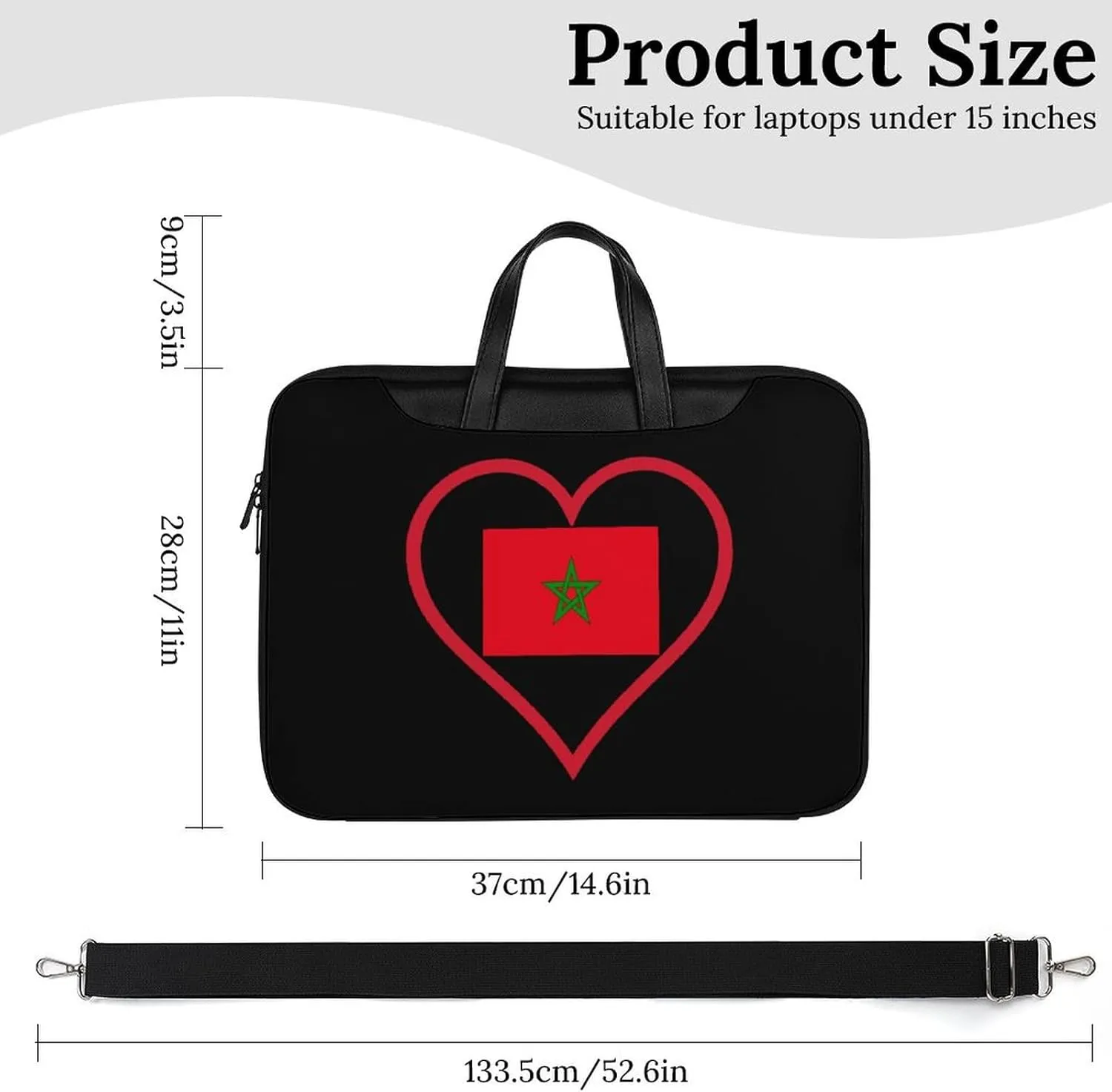 I Love Morocco Red Heart Leather Bag Laptop Case Slim Water Resistant Computer Bags with Handle Briefcase for Work