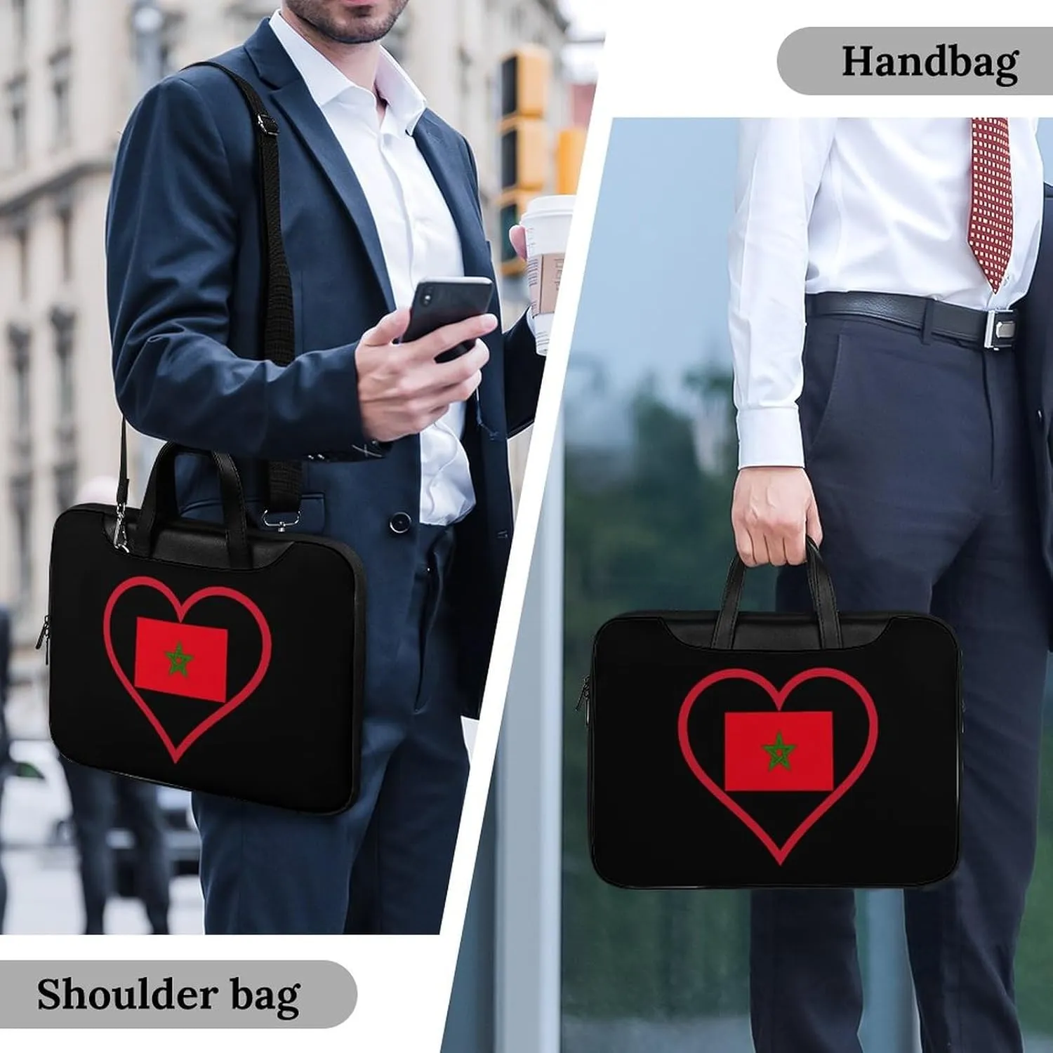 I Love Morocco Red Heart Leather Bag Laptop Case Slim Water Resistant Computer Bags with Handle Briefcase for Work