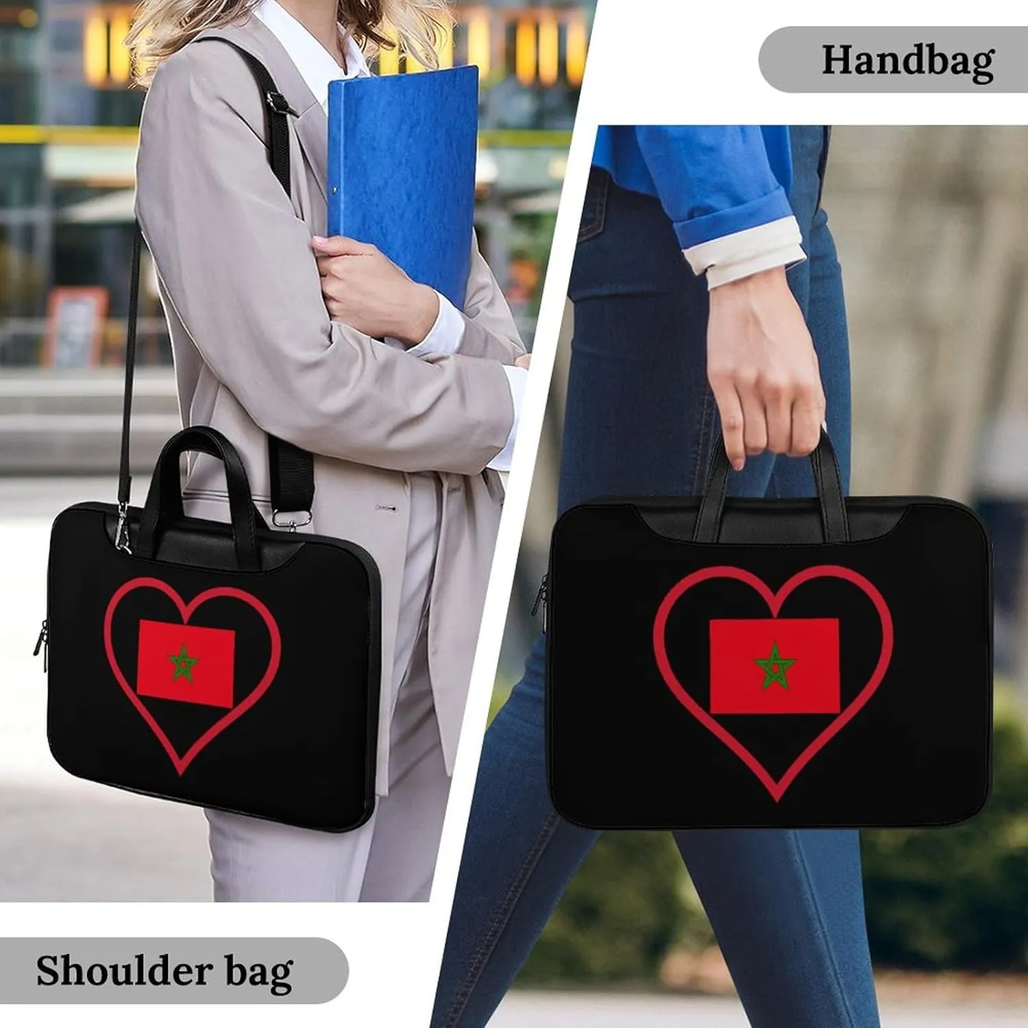 I Love Morocco Red Heart Leather Bag Laptop Case Slim Water Resistant Computer Bags with Handle Briefcase for Work