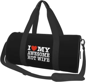 I Love My Awesome Wife Convertible Garment Bag with Shoulder Strap, Carry on Garment Duffel Bag for Men Women - Rolling Foldable for Travel Luggage Bags (Black)