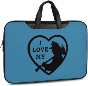 I Love My Firefighter Leather Bag Laptop Case Slim Water Resistant Computer Bags with Handle Briefcase for Work