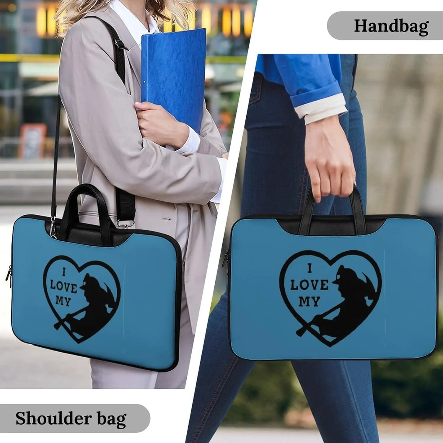 I Love My Firefighter Leather Bag Laptop Case Slim Water Resistant Computer Bags with Handle Briefcase for Work