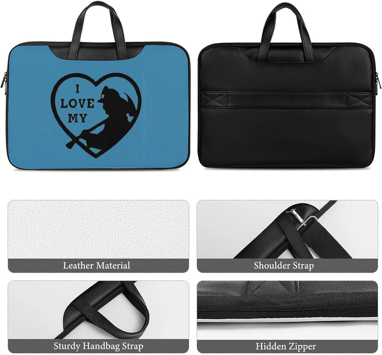 I Love My Firefighter Leather Bag Laptop Case Slim Water Resistant Computer Bags with Handle Briefcase for Work