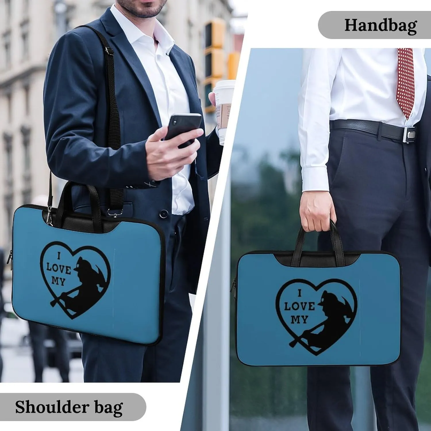 I Love My Firefighter Leather Bag Laptop Case Slim Water Resistant Computer Bags with Handle Briefcase for Work