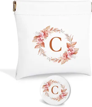 Initial Letter Pocket Cosmetic Bag,Pouches for Purse,Makeup Bag with Mirror,Purse Makeup Bag for Women Cosmetics Jewelry Charging Cable,Bridesmaid Gifts,Bridal Shower Gift Bags,Birthday Gifts-C