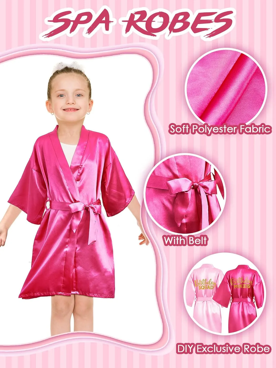 Jecery 7 Pcs Birthday Squad Robe Birthday Princess Robe Spa Party Supplies Unicorn Slumber Pajamas for Girls