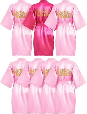 Jecery 7 Pcs Birthday Squad Robe Birthday Princess Robe Spa Party Supplies Unicorn Slumber Pajamas for Girls