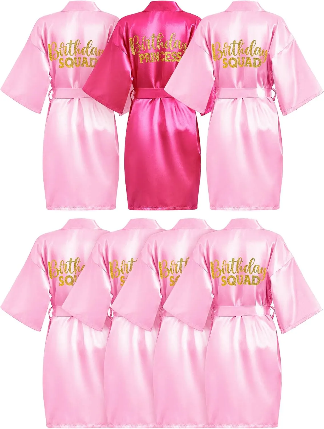 Jecery 7 Pcs Birthday Squad Robe Birthday Princess Robe Spa Party Supplies Unicorn Slumber Pajamas for Girls