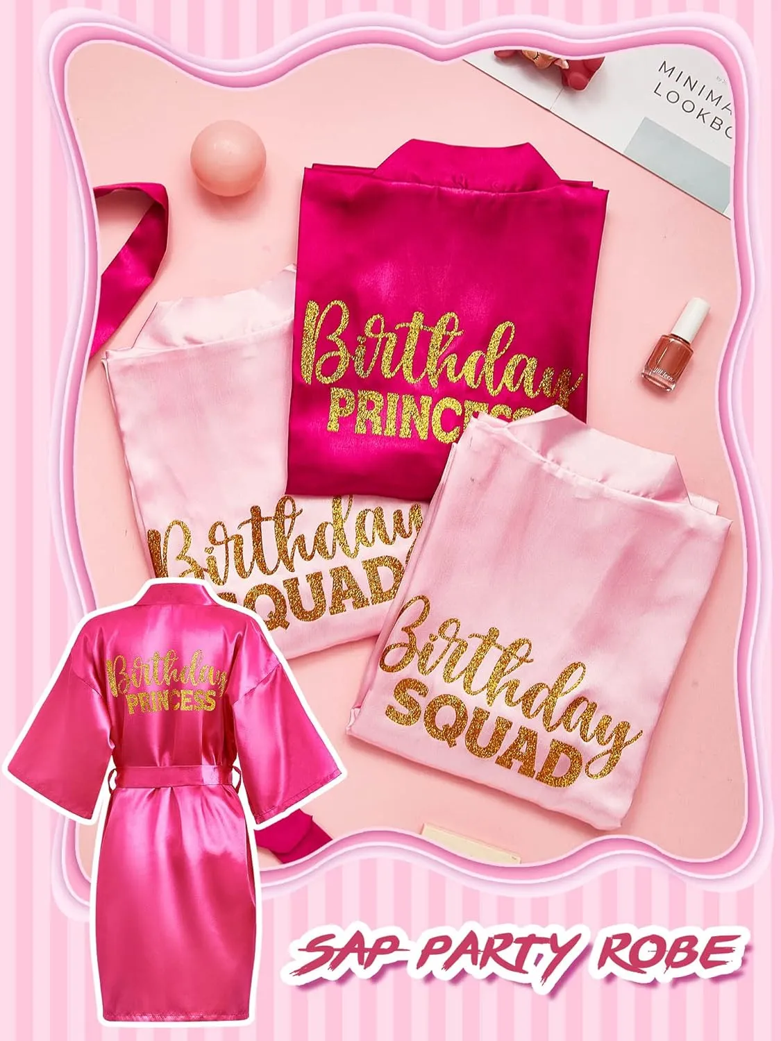 Jecery 7 Pcs Birthday Squad Robe Birthday Princess Robe Spa Party Supplies Unicorn Slumber Pajamas for Girls