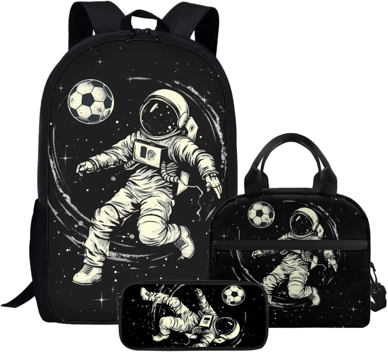 JHQFWMFJ 3 in 1 Astronaut Backpack for Boys Basketball Bookbag and Lunch Box for Kids Age 10-12 Cool Pencil Case Large Capacity Backpack for School Thermal Insulated Lunch Bag for Kids
