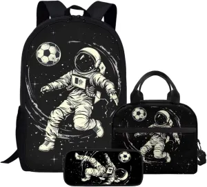 JHQFWMFJ 3 in 1 Astronaut Backpack for Boys Basketball Bookbag and Lunch Box for Kids Age 10-12 Cool Pencil Case Large Capacity Backpack for School Thermal Insulated Lunch Bag for Kids