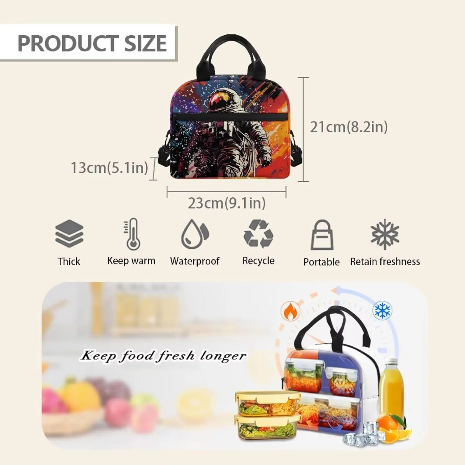 JHQFWMFJ 3 Piece Backpack Set for Boys Astronaut Backpack for Boys Lunch Bag and Pencil Case Set Cool Pencil Pouch Lightweight Bookbag for School Travel