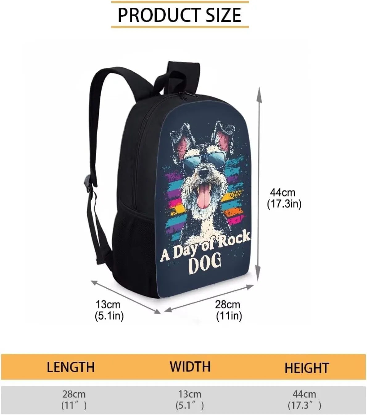 JHQFWMFJ Rock Dog Print Backpacks with Lunch Box Cool Pencil Case School Bag Set Large Capacity Pencil Case Thermal Insulated Lunch Bag School Supplies for Kids