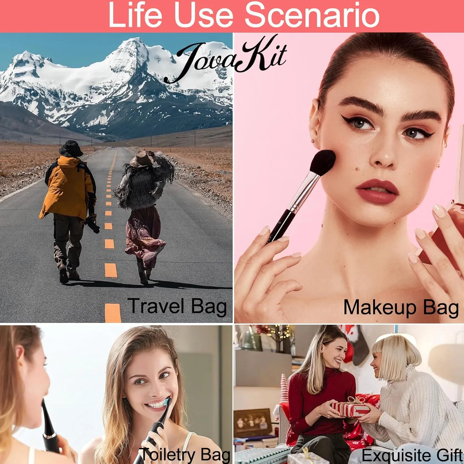 JOVAKIT Clear Makeup Bag Square Portable Silicone Travel Cosmetic Bag for Women, Transparent Toiletry Bags, Gifts for Women Make Up Pouch Car Organizer Case with Zippers for Essentials (Brown)